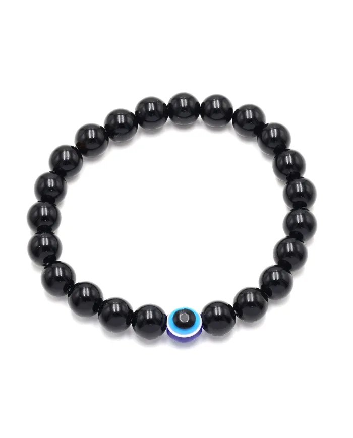 Black Onyx Evil Eye Bracelet | Handmade Stretchable Beaded Jewelry