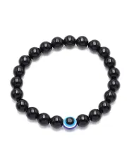 Black Onyx Evil Eye Bracelet | Handmade Stretchable Beaded Jewelry