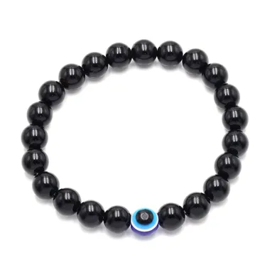 Black Onyx Evil Eye Bracelet | Handmade Stretchable Beaded Jewelry