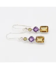 Citrine & Amethyst Gemstone Dangle Earrings in 925 Sterling Silver