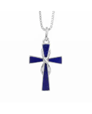 Lapis Lazuli Cross Pendant 925 Sterling Silver Handmade Christmas Gift