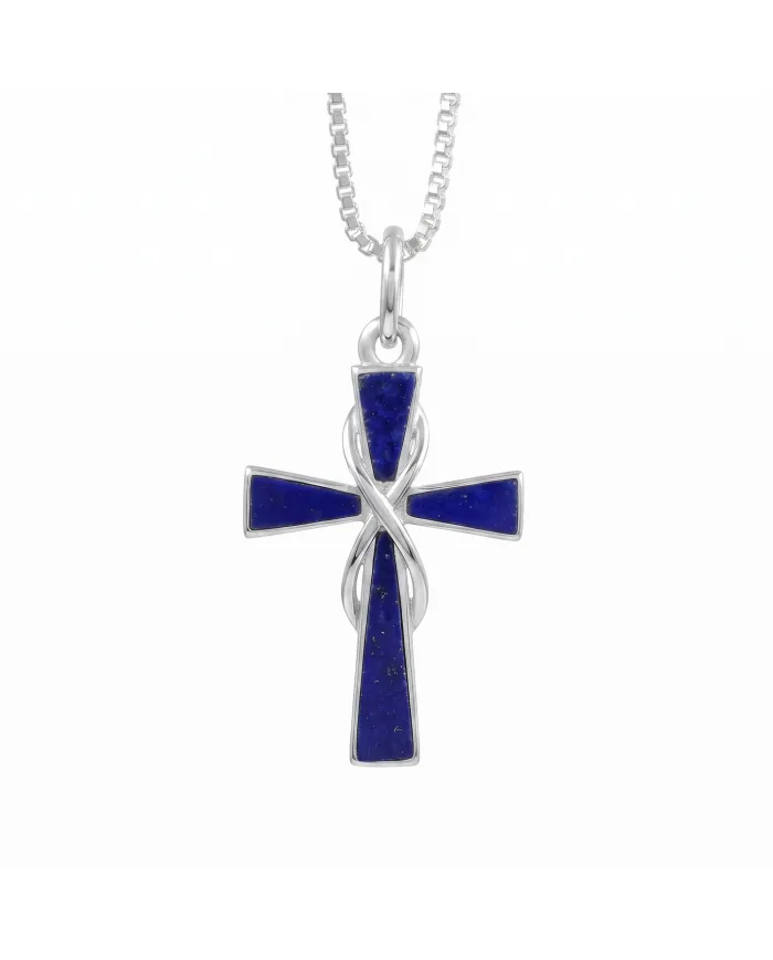 Lapis Lazuli Cross Pendant 925 Sterling Silver Handmade Christmas Gift