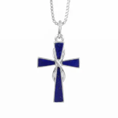 Lapis Lazuli Cross Pendant 925 Sterling Silver Handmade Christmas Gift