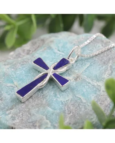 Lapis Lazuli Cross Pendant 925 Sterling Silver Handmade Christmas Gift