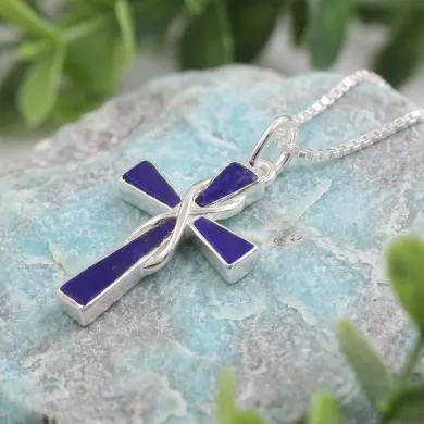Lapis Lazuli Cross Pendant 925 Sterling Silver Handmade Christmas Gift