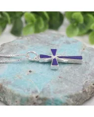 Lapis Lazuli Cross Pendant 925 Sterling Silver Handmade Christmas Gift
