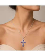 Lapis Lazuli Cross Pendant 925 Sterling Silver Handmade Christmas Gift