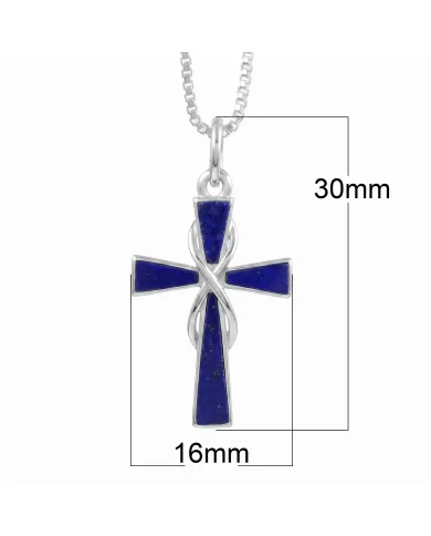 Lapis Lazuli Cross Pendant 925 Sterling Silver Handmade Christmas Gift