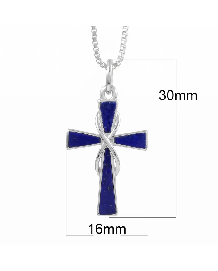 Lapis Lazuli Cross Pendant 925 Sterling Silver Handmade Christmas Gift
