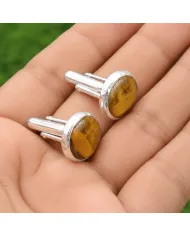 Pietersite Round Gemstone Cufflinks | 925 Sterling Silver Gift for Men