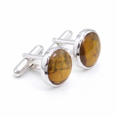 Pietersite Round Gemstone Cufflinks | 925 Sterling Silver Gift for Men