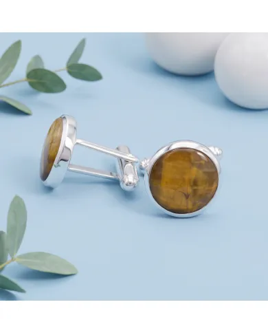 Pietersite Round Gemstone Cufflinks | 925 Sterling Silver Gift for Men