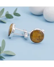 Pietersite Round Gemstone Cufflinks | 925 Sterling Silver Gift for Men