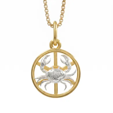Cancer Zodiac Pendant 18K Gold Plated Handmade Two-Tone Necklace