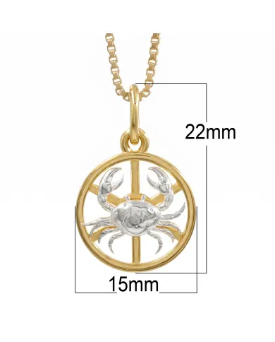 Cancer Zodiac Pendant 18K Gold Plated Handmade Two-Tone Necklace
