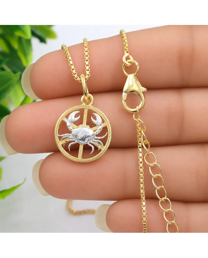 Cancer Zodiac Pendant 18K Gold Plated Handmade Two-Tone Necklace