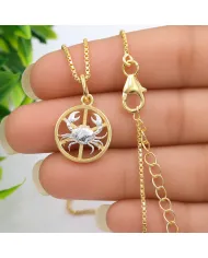 Cancer Zodiac Pendant 18K Gold Plated Handmade Two-Tone Necklace