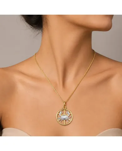 Cancer Zodiac Pendant 18K Gold Plated Handmade Two-Tone Necklace