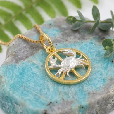 Cancer Zodiac Pendant 18K Gold Plated Handmade Two-Tone Necklace
