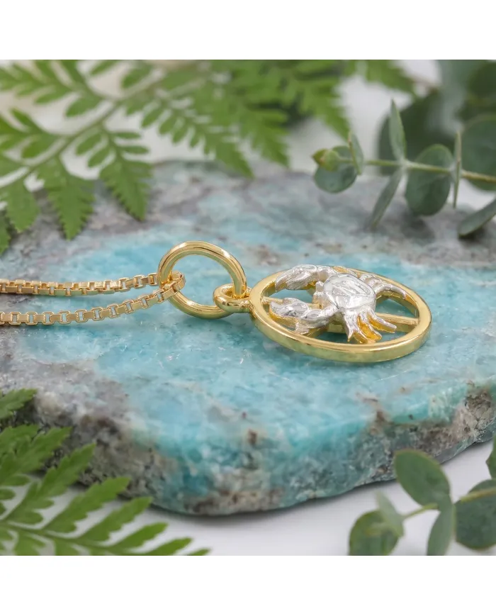 Cancer Zodiac Pendant 18K Gold Plated Handmade Two-Tone Necklace