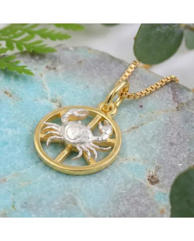 Cancer Zodiac Pendant 18K Gold Plated Handmade Two-Tone Necklace