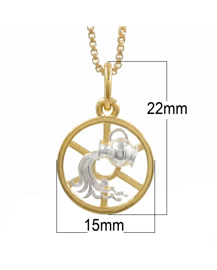 Aquarius Zodiac Pendant | 18K Gold-Plated Two-Tone Astrology Jewelry
