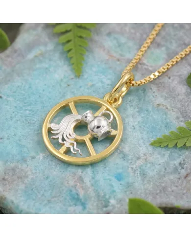 Aquarius Zodiac Pendant | 18K Gold-Plated Two-Tone Astrology Jewelry