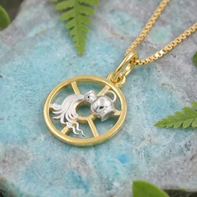Aquarius Zodiac Pendant | 18K Gold-Plated Two-Tone Astrology Jewelry