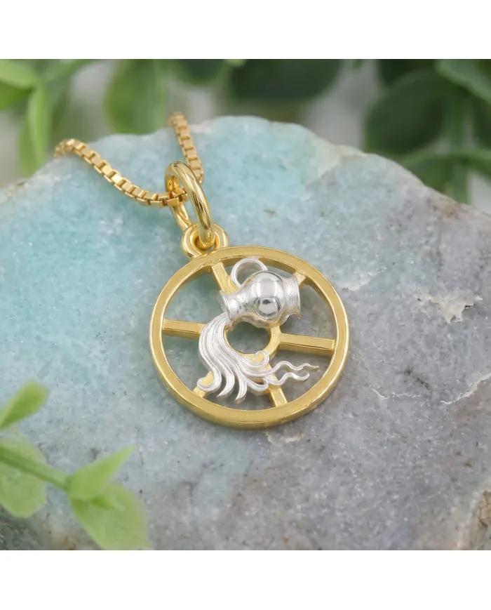 Aquarius Zodiac Pendant | 18K Gold-Plated Two-Tone Astrology Jewelry