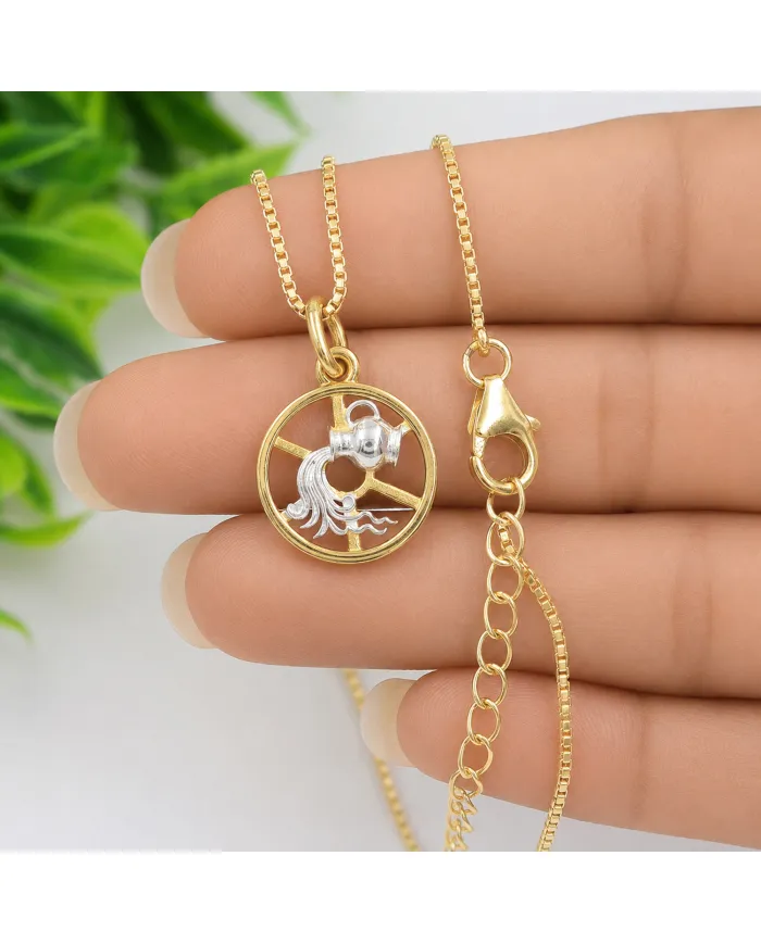 Aquarius Zodiac Pendant | 18K Gold-Plated Two-Tone Astrology Jewelry