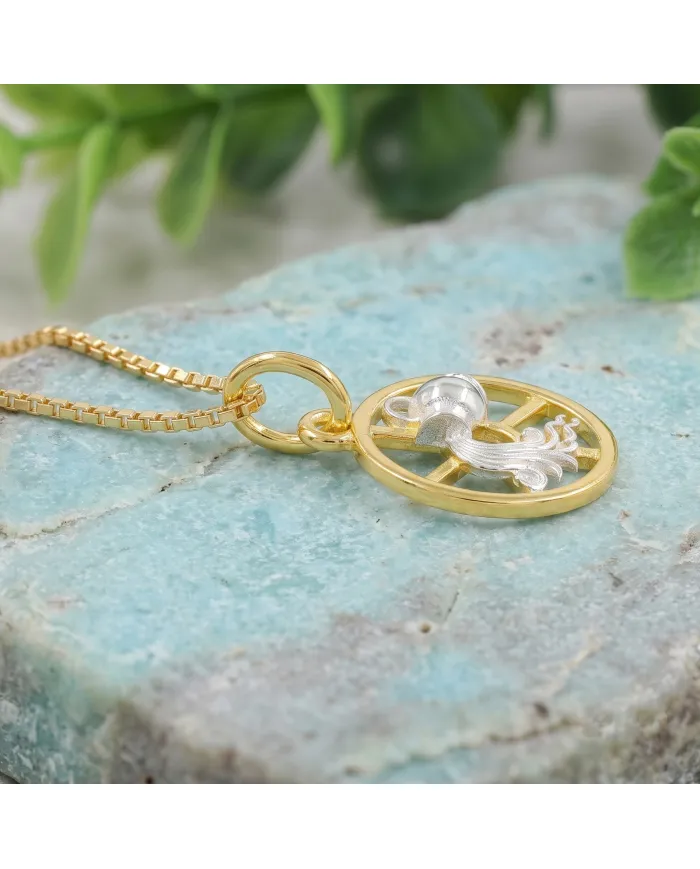 Aquarius Zodiac Pendant | 18K Gold-Plated Two-Tone Astrology Jewelry