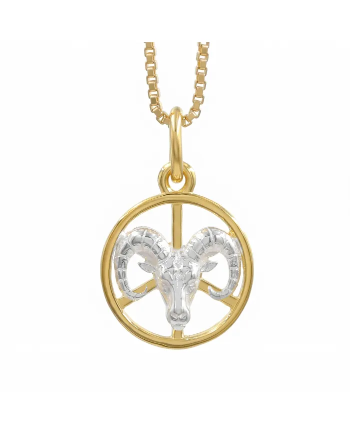 Aries Zodiac Sign Pendant | 18K Gold Plated Two Tone Astrology Jewelry