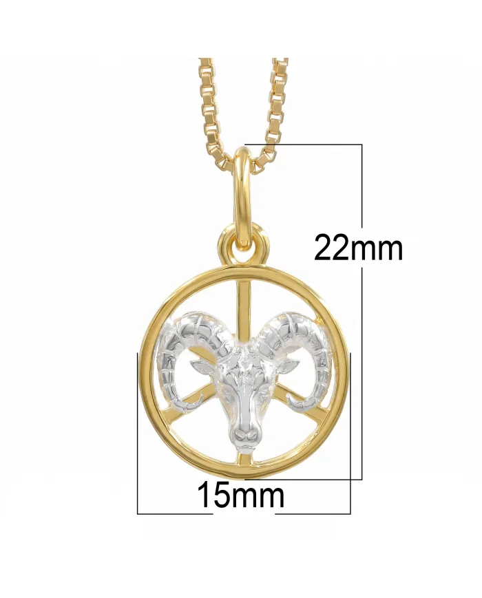 Aries Zodiac Sign Pendant | 18K Gold Plated Two Tone Astrology Jewelry