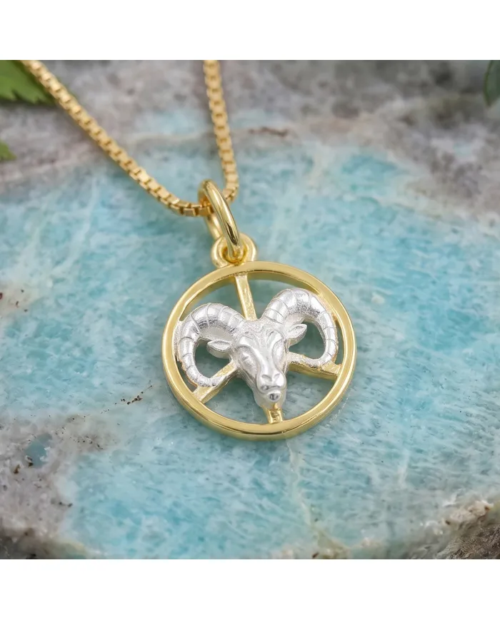 Aries Zodiac Sign Pendant | 18K Gold Plated Two Tone Astrology Jewelry