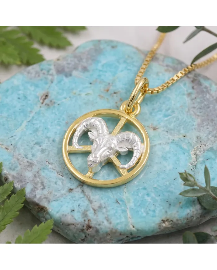 Aries Zodiac Sign Pendant | 18K Gold Plated Two Tone Astrology Jewelry