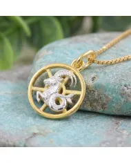 Capricorn Zodiac Sign Pendant 18K Gold Plated Two Tone Silver Jewelry