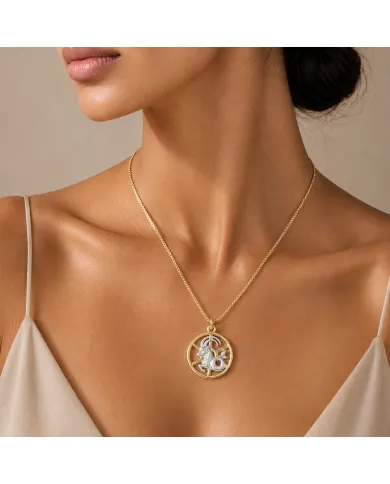Capricorn Zodiac Sign Pendant 18K Gold Plated Two Tone Silver Jewelry