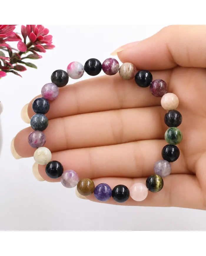 Tourmaline 8mm Beaded Bracelet | Handmade Stretchable Jewelry