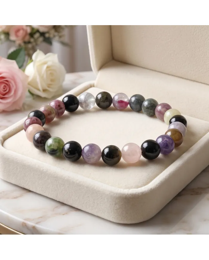 Tourmaline 8mm Beaded Bracelet | Handmade Stretchable Jewelry