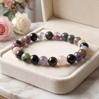 Tourmaline 8mm Beaded Bracelet | Handmade Stretchable Jewelry