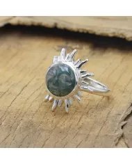 Moss Agate Gemstone Handmade Face Carving Solid Sterling Silver Handmade Ring For Women