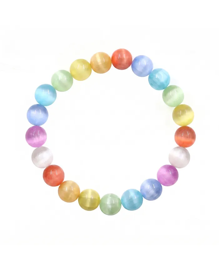 8mm Round Multi-Colour Selenite Beaded Stretch Bracelet for Men & Women