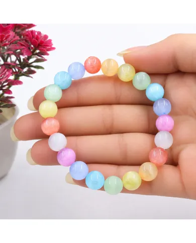 8mm Round Multi-Colour Selenite Beaded Stretch Bracelet for Men & Women