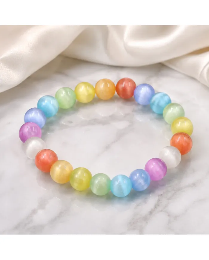 8mm Round Multi-Colour Selenite Beaded Stretch Bracelet for Men & Women