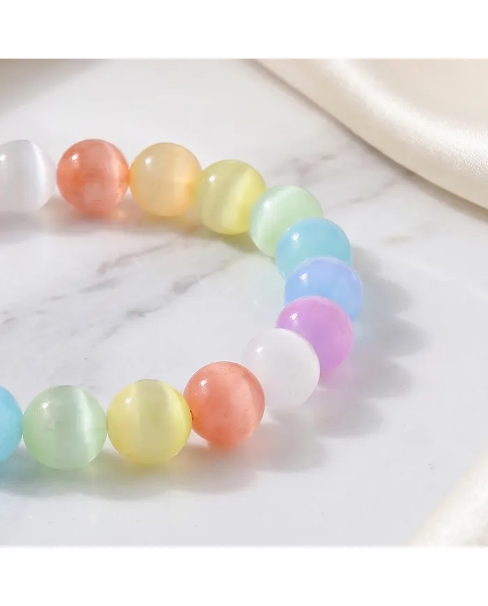 8mm Round Multi-Colour Selenite Beaded Stretch Bracelet for Men & Women