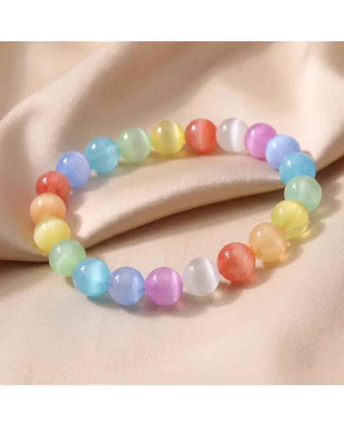 8mm Round Multi-Colour Selenite Beaded Stretch Bracelet for Men & Women