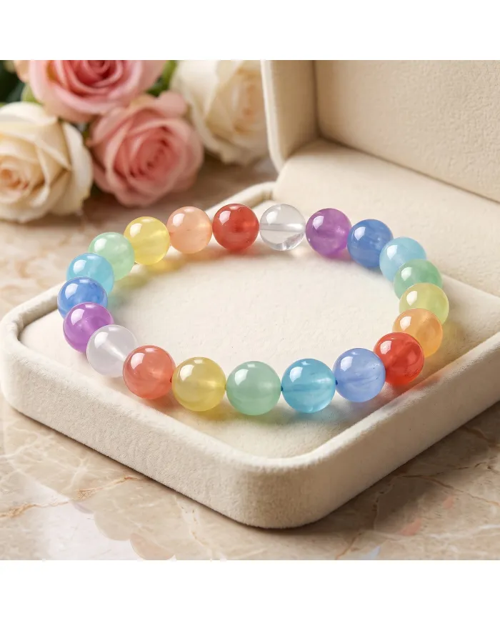 8mm Round Multi-Colour Selenite Beaded Stretch Bracelet for Men & Women