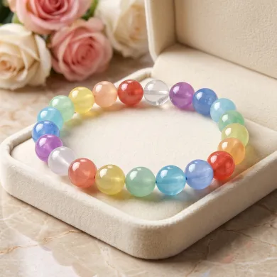 8mm Round Multi-Colour Selenite Beaded Stretch Bracelet for Men & Women
