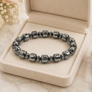 Hematite Beaded Stretch Bracelet for Men & Women