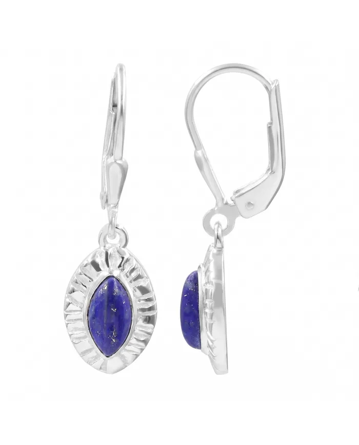 Handmade Marquise Shape Lapis Lazuli Dangle Earrings for Women